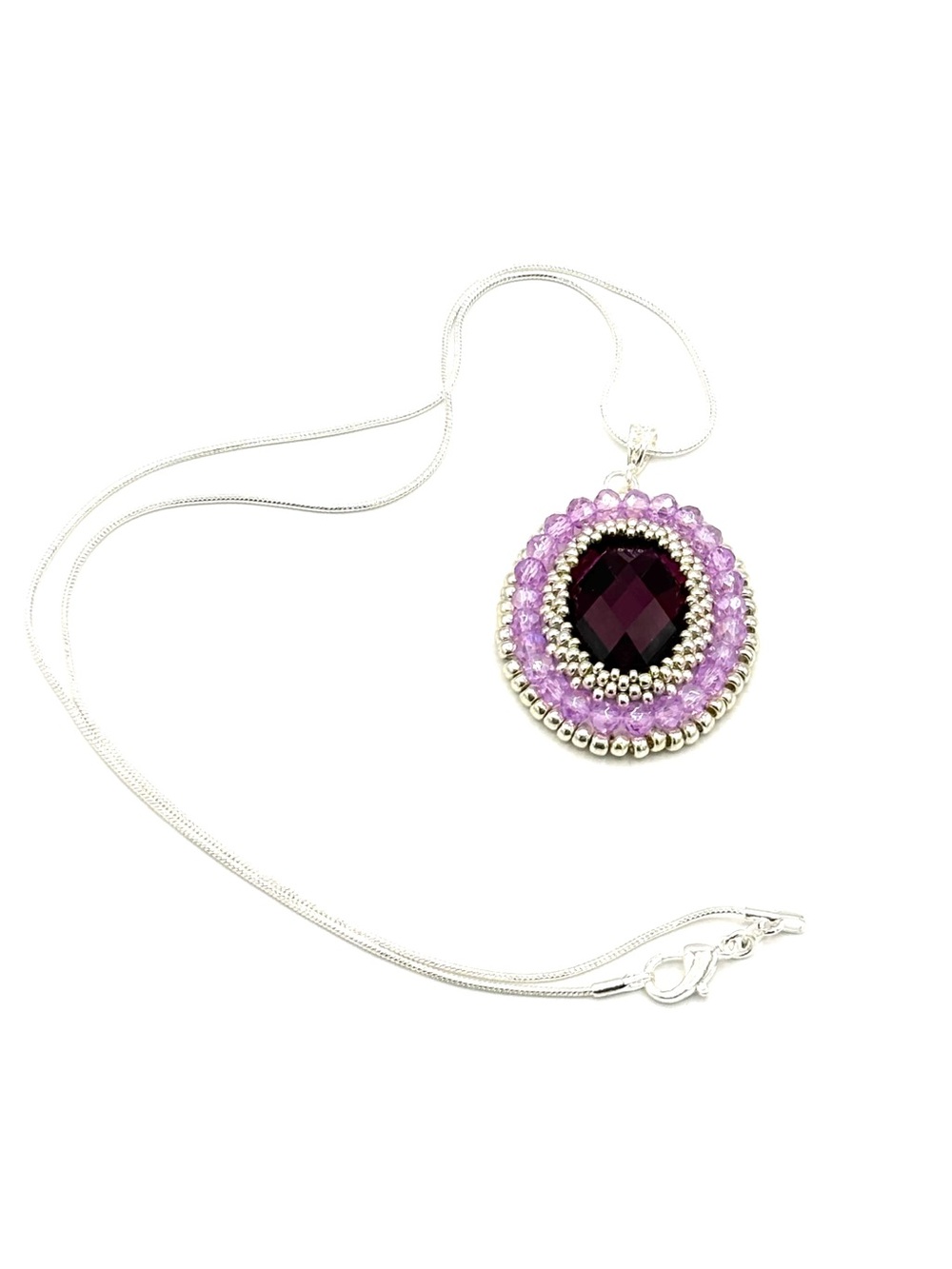 Hand Crafted Silver Necklace with Purple Oval Gemstone Pendant - Picture 8 of 9